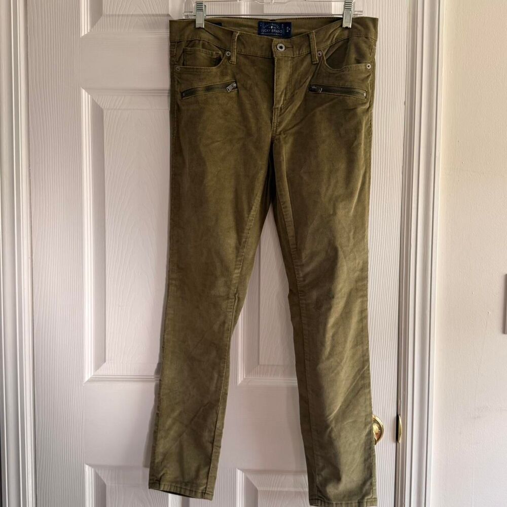 Lucky Brand Preppy Academia Corduroy Ankle Skinny Olive Green Jeans Size 8/29